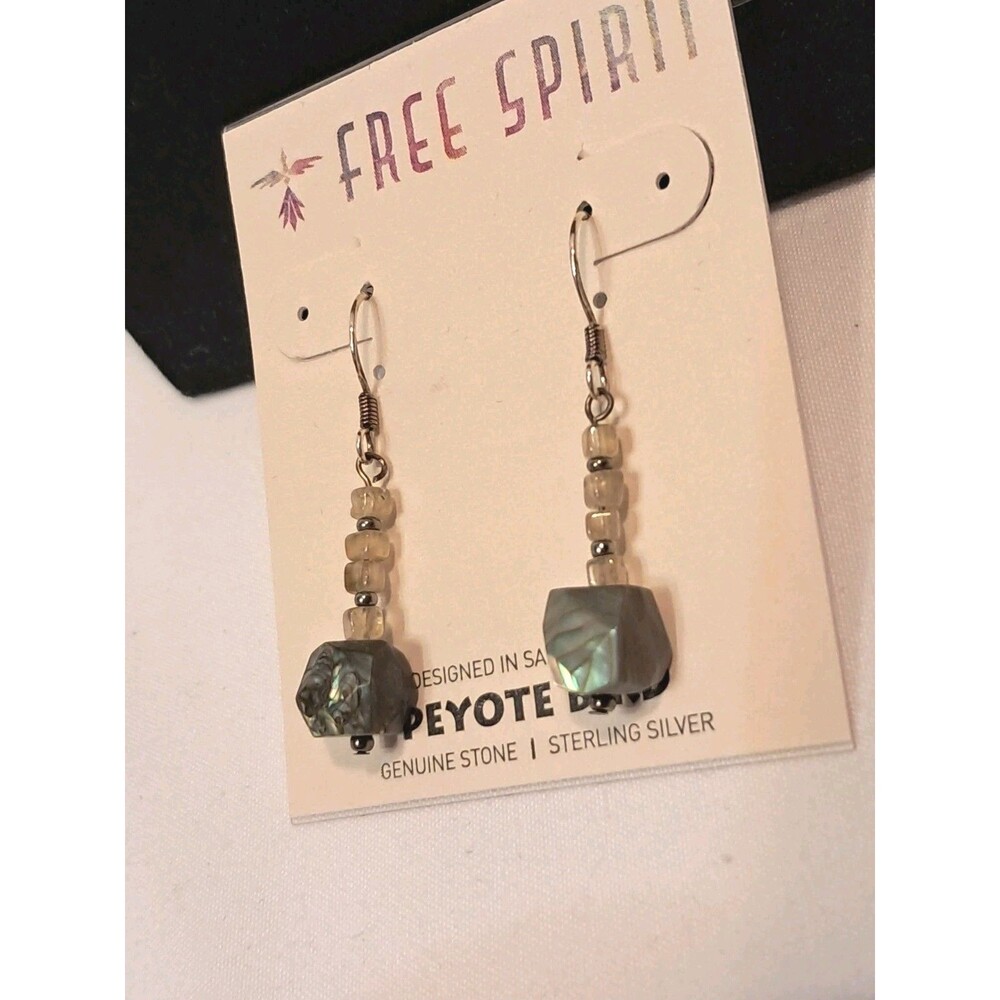 NWT Peyote Bird Mother Of Pearl Shell Cubes 1.25" Drop Earrings Sterling Silver